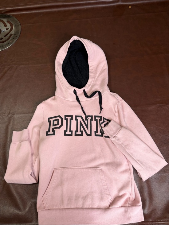 PINK Victoria's Secret Tops - PINK Victoria's Secret Light Pink Hoodie with Black Sherpa Lining